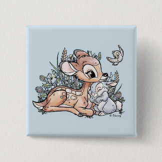 Bambi & Thumper Sitting In The Flowers 2 Inch Square Button