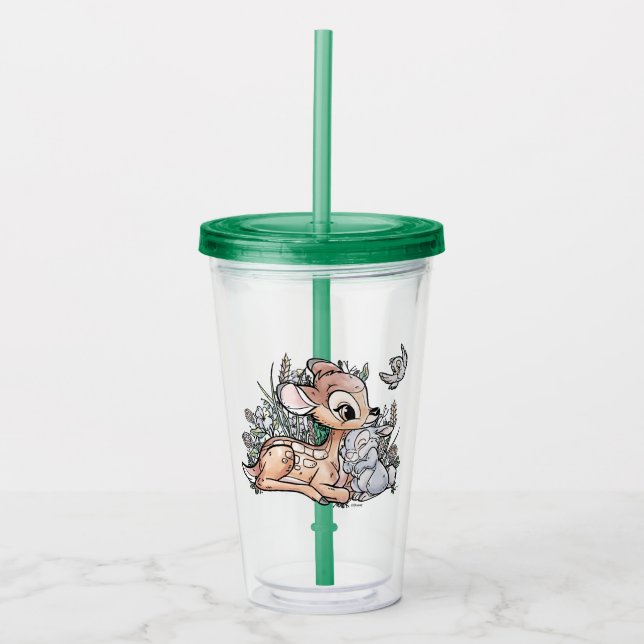 Bambi & Thumper Sitting In The Flowers Acrylic Tumbler (Front)
