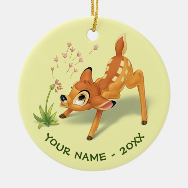 Bambi Watching Dandelion Seeds Fly Ceramic Ornament (Front)