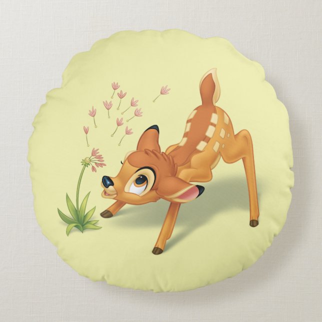 Bambi Watching Dandelion Seeds Fly Round Pillow (Front)