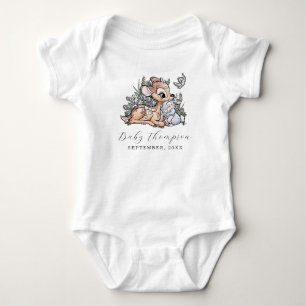 Bambi Watercolor Announcement Date Baby Bodysuit