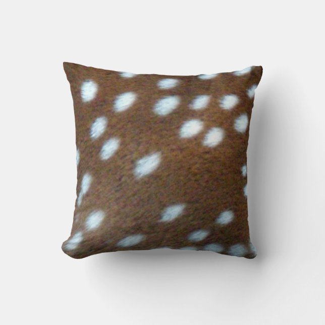 Bambi white spots on a brown fur throw pillow (Front)