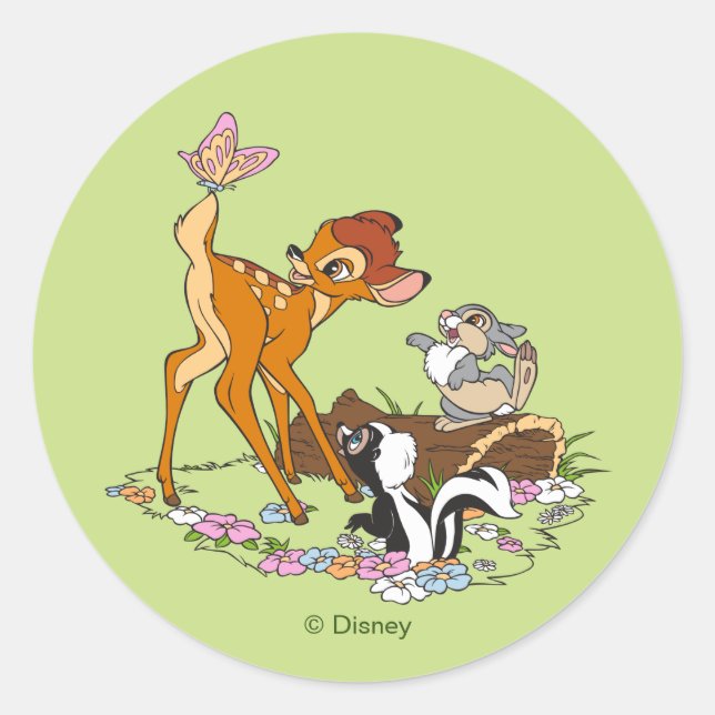 Bambi With Butterfly On Tail Classic Round Sticker (Front)