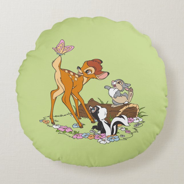 Bambi With Butterfly On Tail Round Pillow (Front)