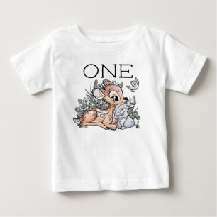 Bambi Woodland Watercolor 1st Birthday Baby T-Shirt
