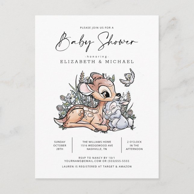 Bambi Woodland Watercolor Baby Shower Postcard (Front)