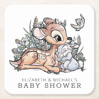Bambi Woodland Watercolor Baby Shower Square Paper Coaster