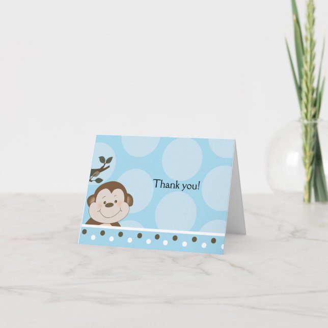 Bambino Monkey Blue Folded Note Card *Personalize* (Front)