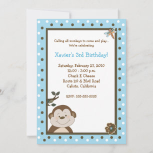 Bambino Singe 5x7 Bleu Invitations d'anniversaire