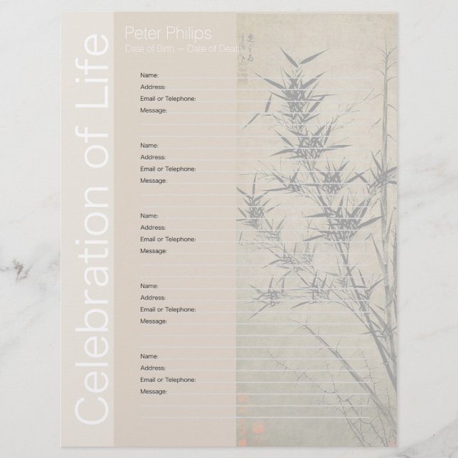 Bamboo 2 Memorial Guest Book - Pages de remplissag (Devant)