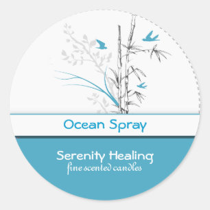 bamboo and blue birds candle label  customizable 1