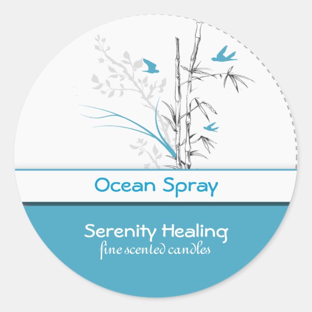 bamboo and blue birds candle label  customizable 1 (Front)
