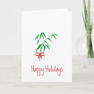 Bamboo and Red Bow Holiday Greeting Card