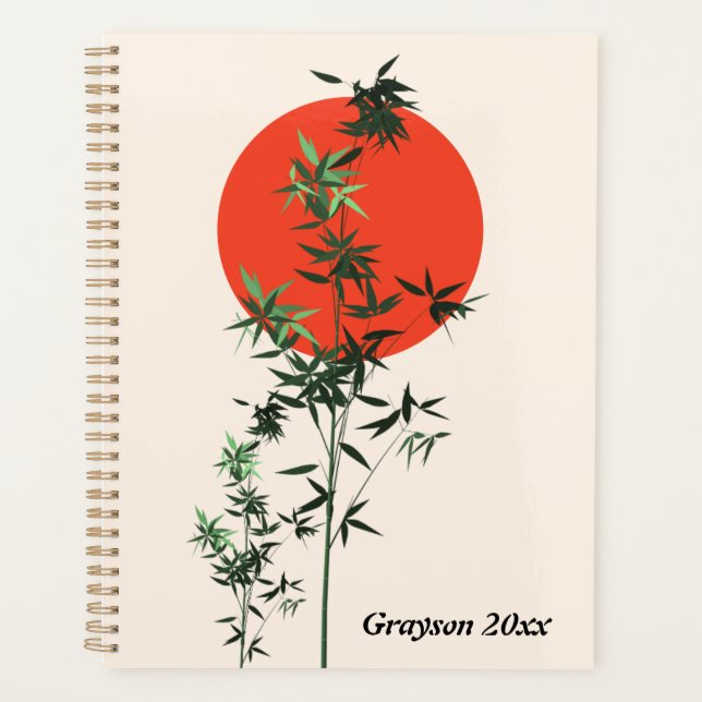 Bamboo and Red Sun on Tan Background Planner (Front)