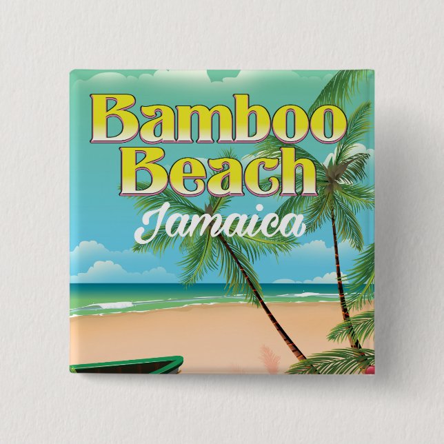 Bamboo Beach Jamaica 2 Inch Square Button (Front)