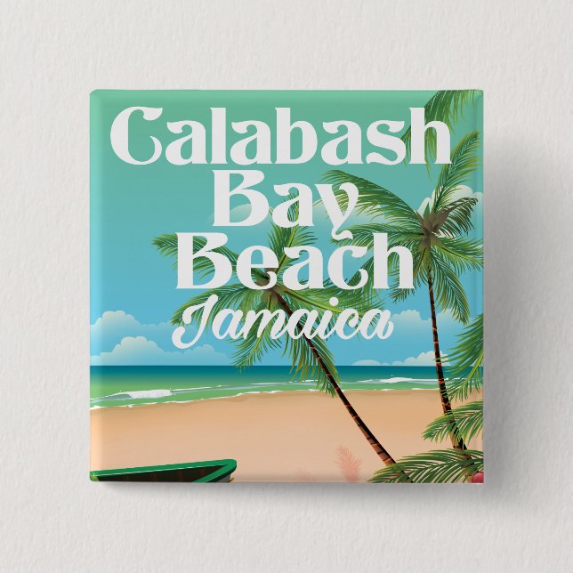 Bamboo Beach Jamaica 2 Inch Square Button (Front)