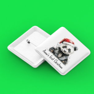 Bamboo Bear's First Christmas, custom 2 Inch Square Button