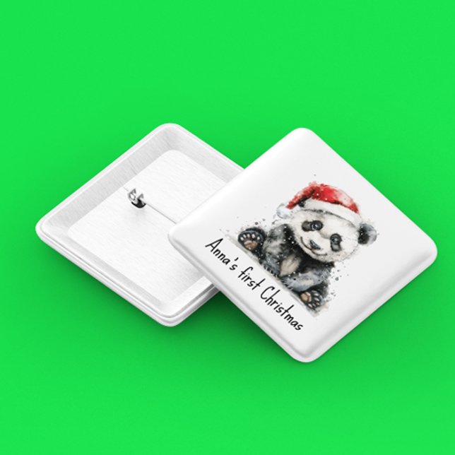 Bamboo Bear's First Christmas, custom 2 Inch Square Button (Creator Uploaded)