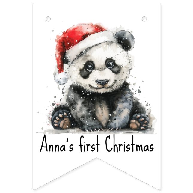 Bamboo Bear's First Christmas, custom Bunting Flags (First Flag)