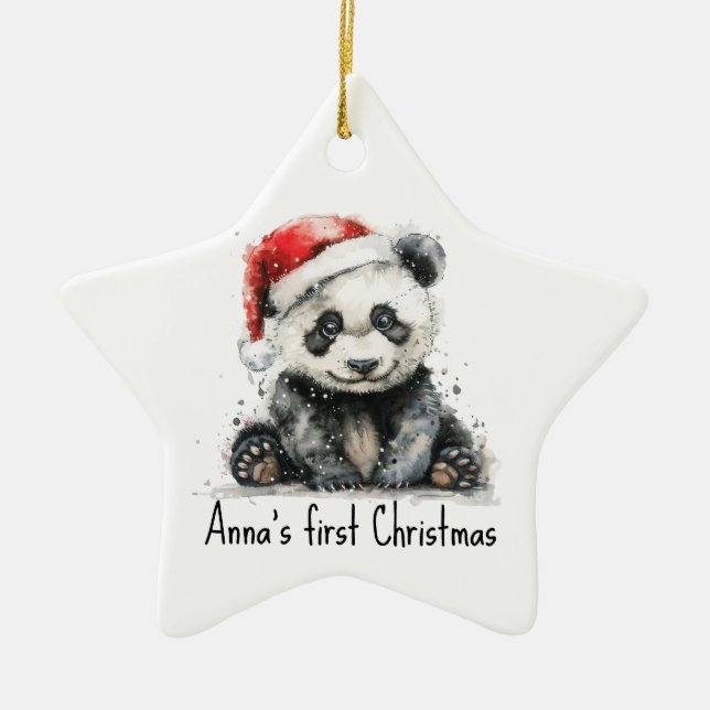 Bamboo Bear's First Christmas, custom Ceramic Ornament (Front)