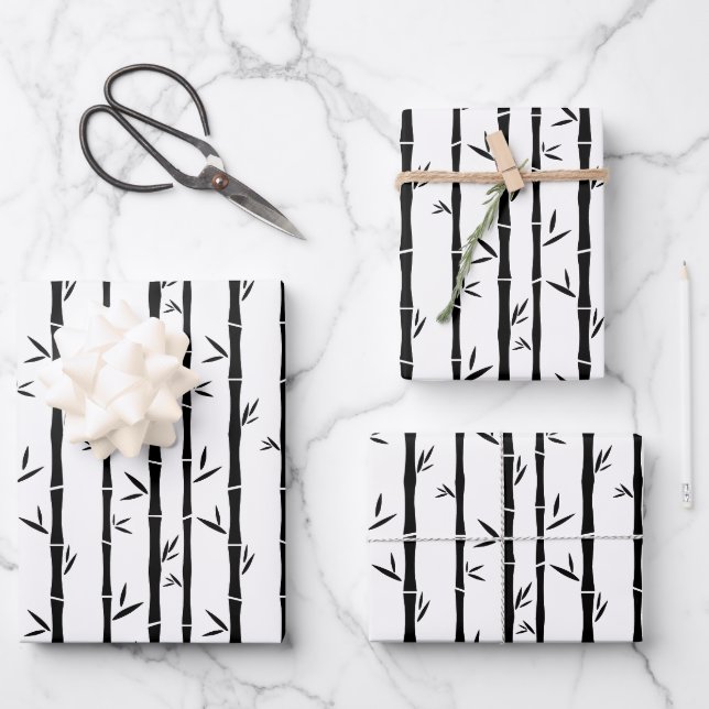 Bamboo Black and White Custom Wrapping Paper Sheet (Front)