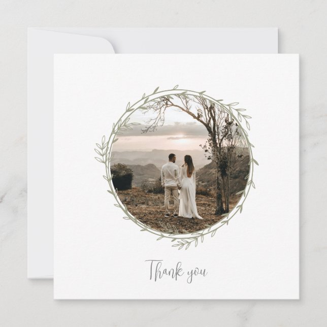Bamboo Boho Botanical Leaf Soft Elegant Greenery Thank You Card (Front)