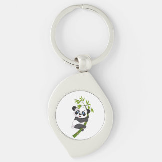 Bamboo Buddy Happy Little Panda Swinging in the Ba Keychain