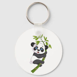 Bamboo Buddy Happy Little Panda Swinging in the Ba Keychain