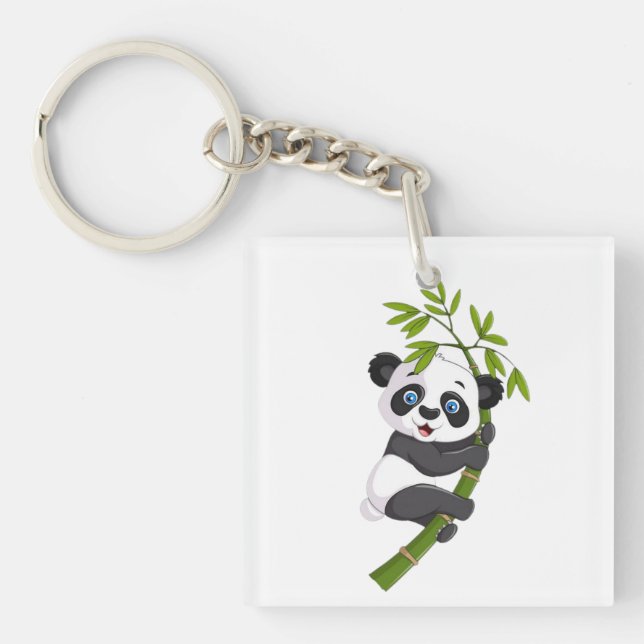 Bamboo Buddy Happy Little Panda Swinging in the Ba Keychain (Front)