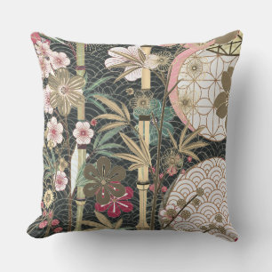 Bamboo Cherry Blossoms Art Deco Designs Throw Pillow
