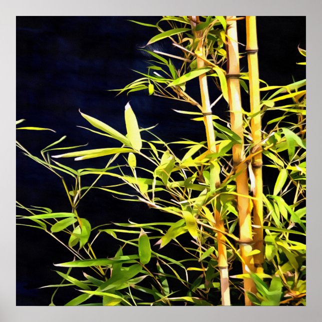 Bamboo Foliage Tropical Art On Black Poster (Front)
