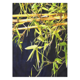 Bamboo Foliage Tropical Art On Black Tablecloth