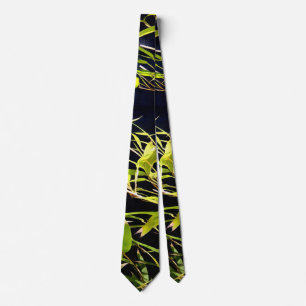Bamboo Foliage Tropical Art On Black Tie