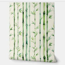 Bamboo Forest Green Leaves Watercolor Removable