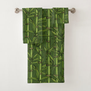 Bamboo forest in green bath towel set