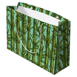 Bamboo forest in green large gift bag