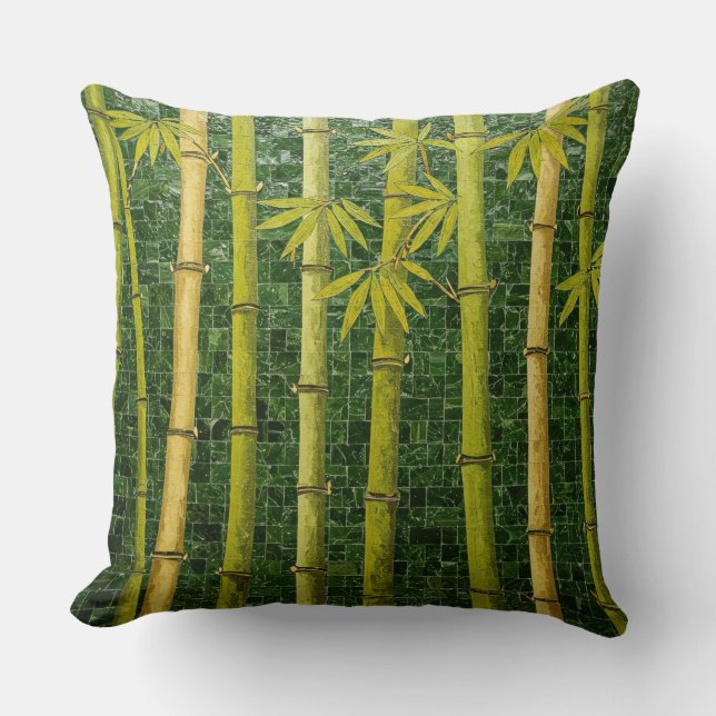 Bamboo Forest Mosaic Throw Pillow (Front)