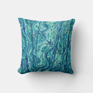 Bamboo Forest Ocean Blue Throw Pillow