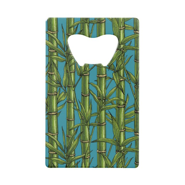 Bamboo forest on blue credit card bottle opener (Front)