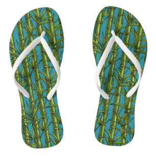 Bamboo forest on blue flip flops