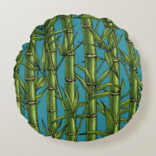 Bamboo forest on blue round pillow