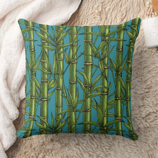 Bamboo forest on blue throw pillow (Blanket)