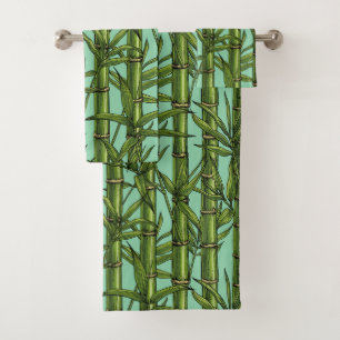 Bamboo forest on light blue bath towel set