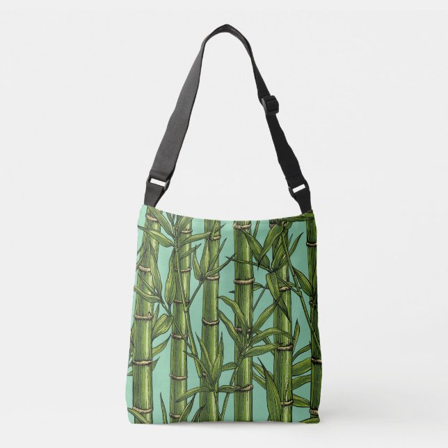 Bamboo forest on light blue crossbody bag (Front)