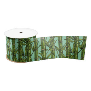 Bamboo forest on light blue satin ribbon