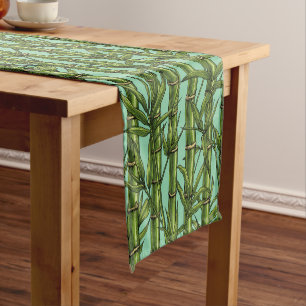 Bamboo forest on light blue short table runner