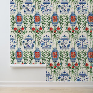 Bamboo Ginger Jar Chinese Pattern Peel And Stick Wallpaper