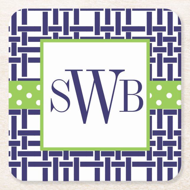 Bamboo & Grosgrain Monogrammed Paper Coasters (Front)