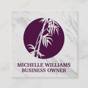 Bamboo Icon   White Marble Texture Square Business Card
