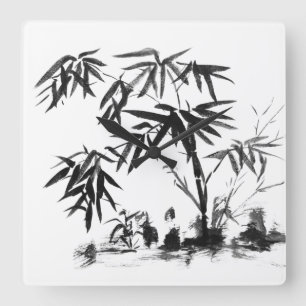 Bamboo in Water Square Wall Clock